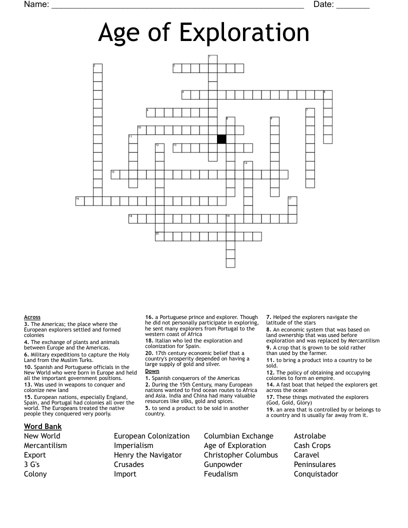 Age of Exploration Crossword