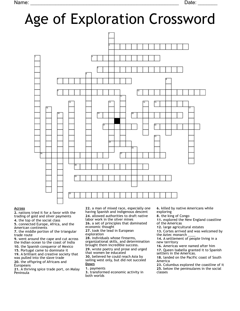 Age of Exploration Crossword