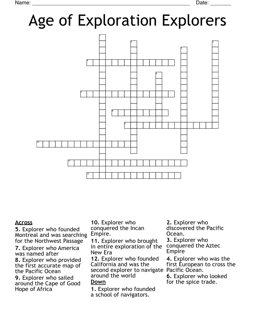 Age of Exploration Explorers  Crossword