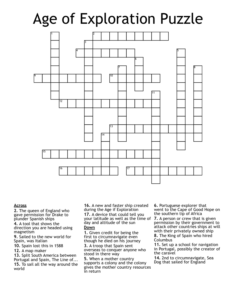 Age of Exploration Puzzle Crossword