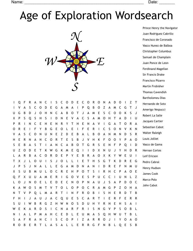 Age of Exploration Wordsearch