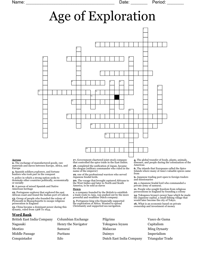 Age of Exploration  Crossword