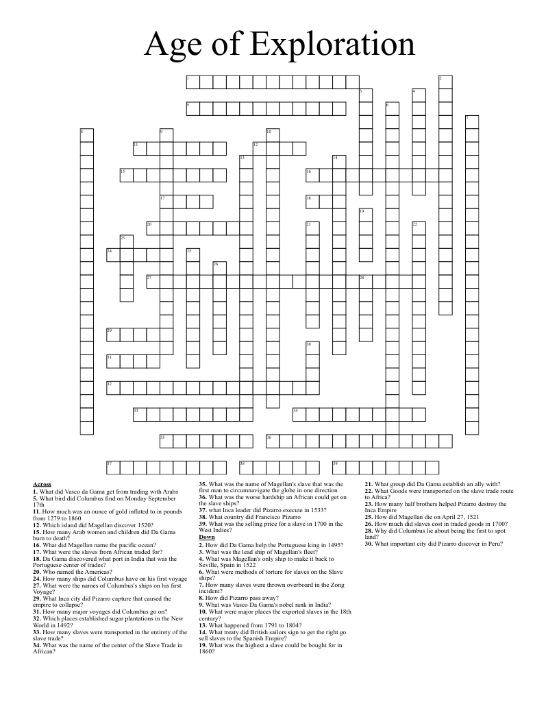 Age of Exploration  Crossword