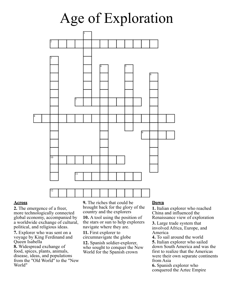 Age of Exploration  Crossword