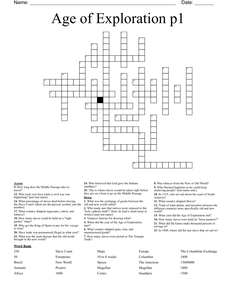 Age of Exploration p1 Crossword