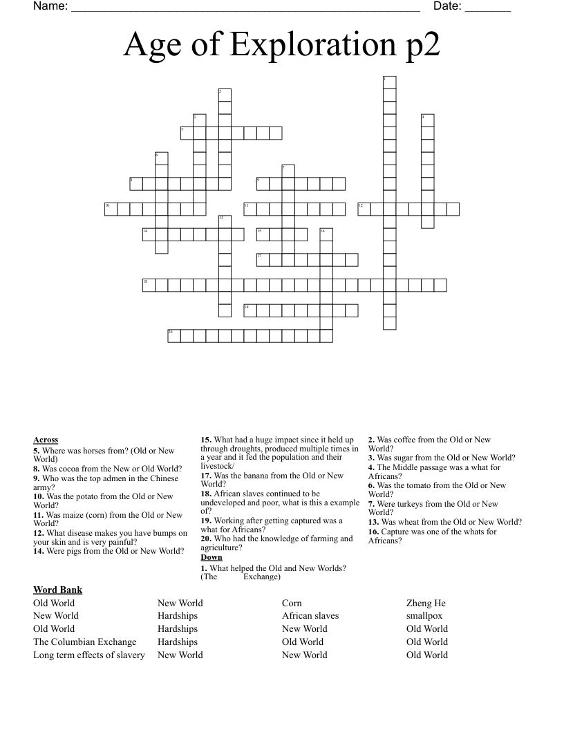 Age of Exploration p2 Crossword