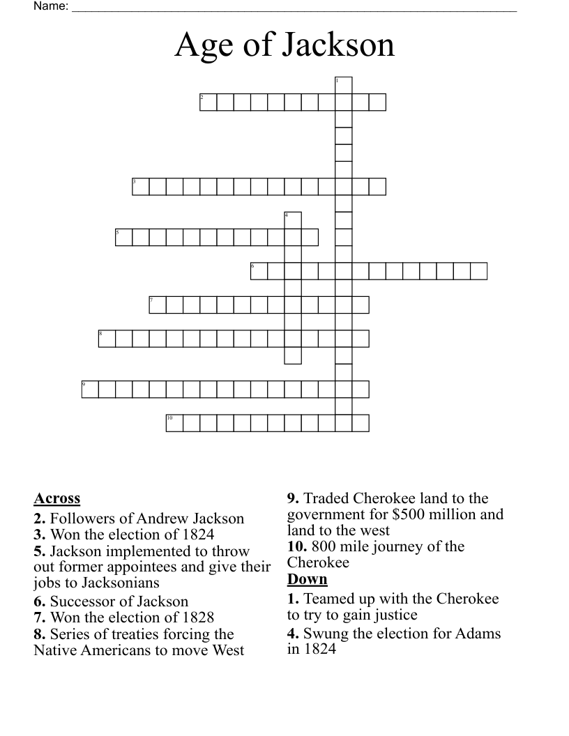Age of Jackson Crossword