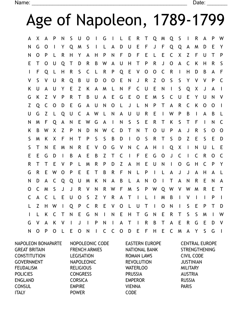 Age of Napoleon, 1789-1799 Word Search