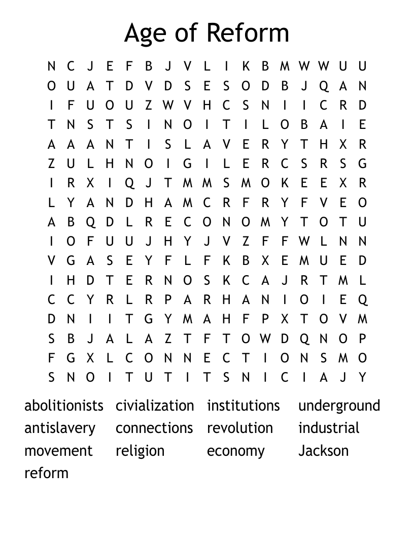 Age of Reform Word Search