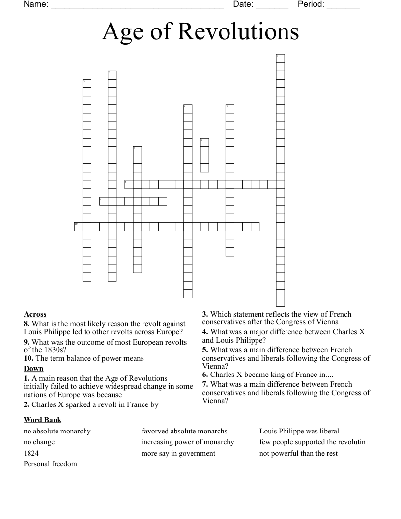 Age of Revolutions Crossword