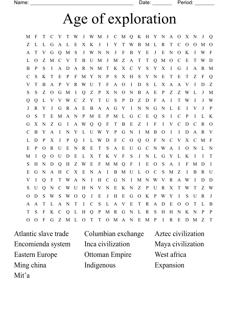 Age of exploration Word Search
