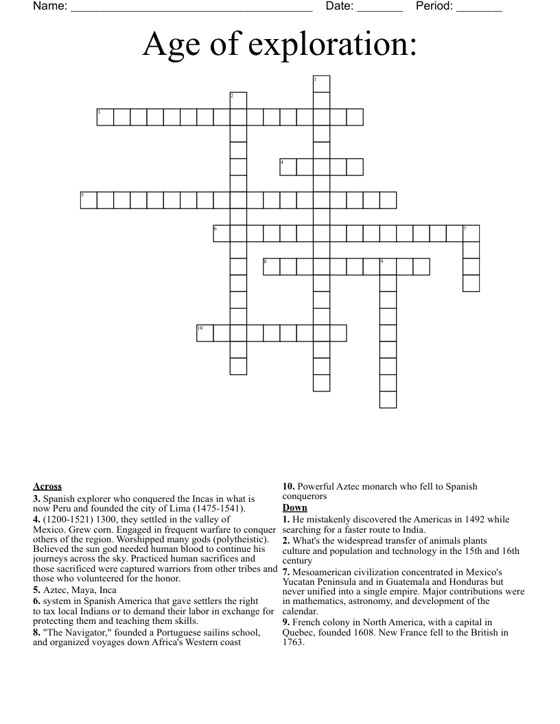 Age of exploration: Crossword