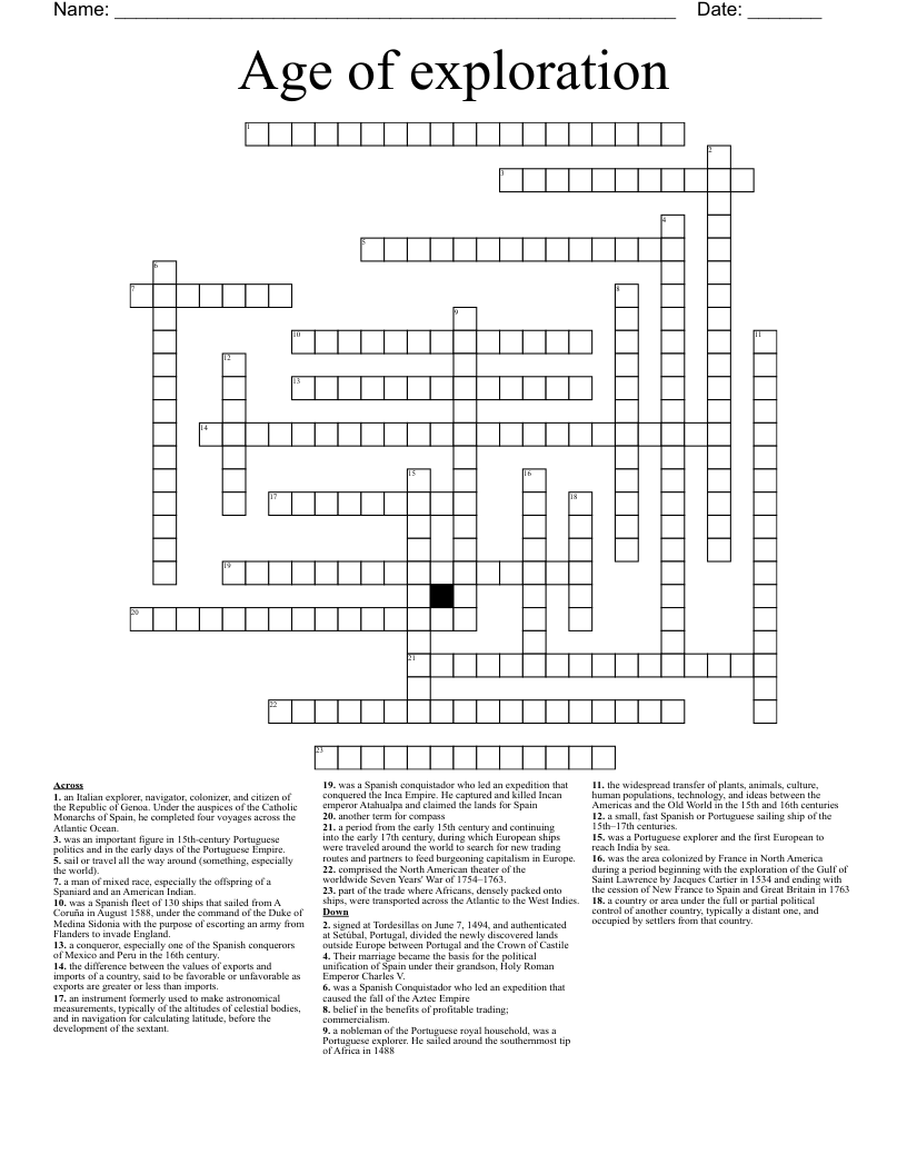 Age of exploration  Crossword