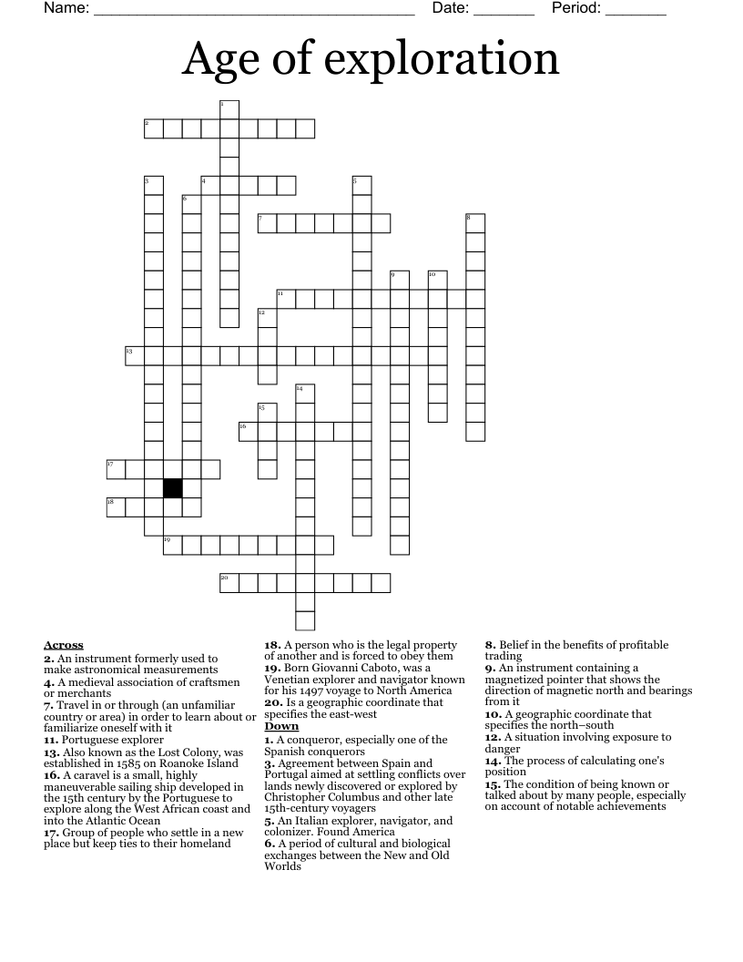 Age of exploration  Crossword
