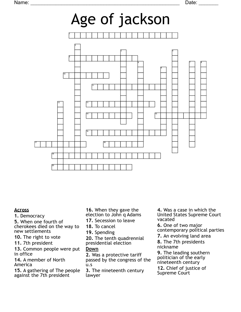 Age of jackson Crossword