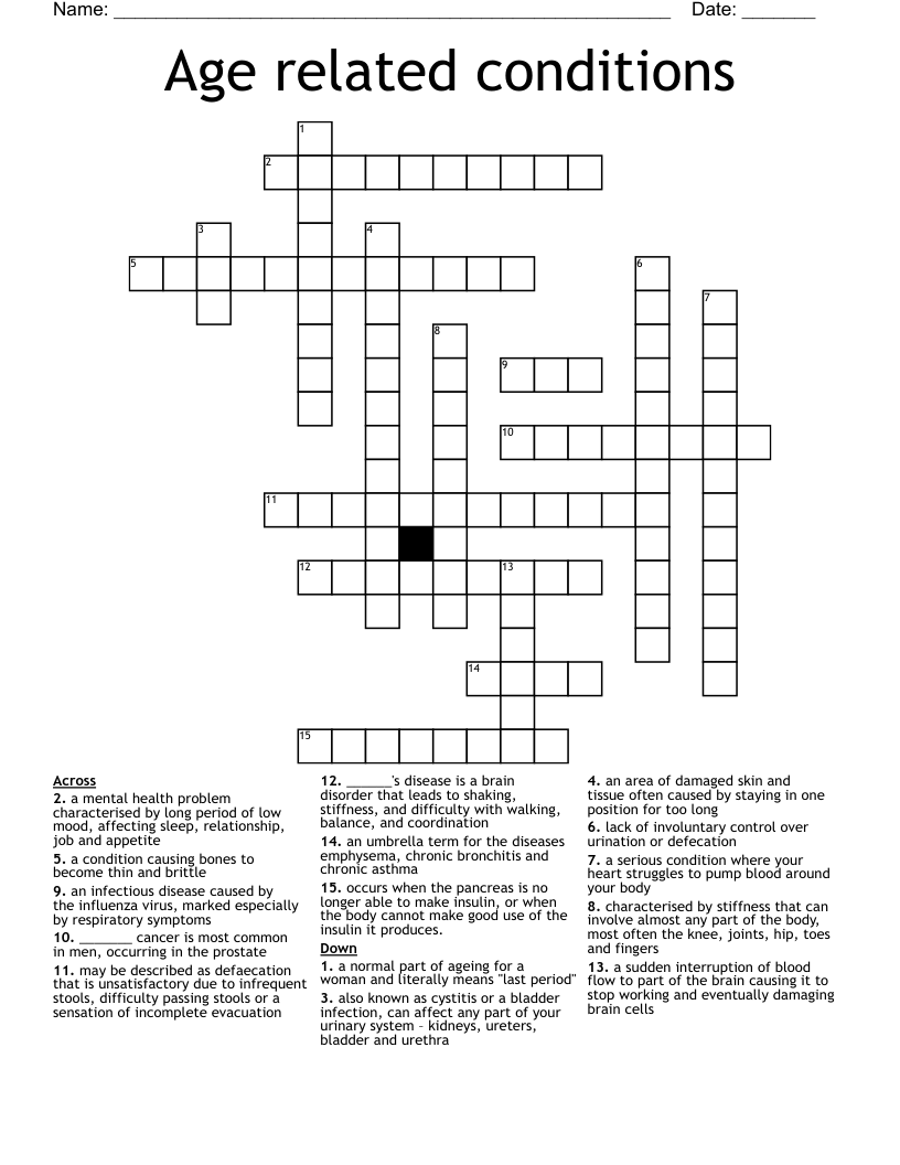 Age related conditions Crossword