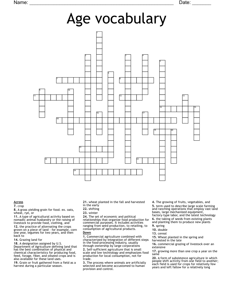 Age vocabulary Crossword