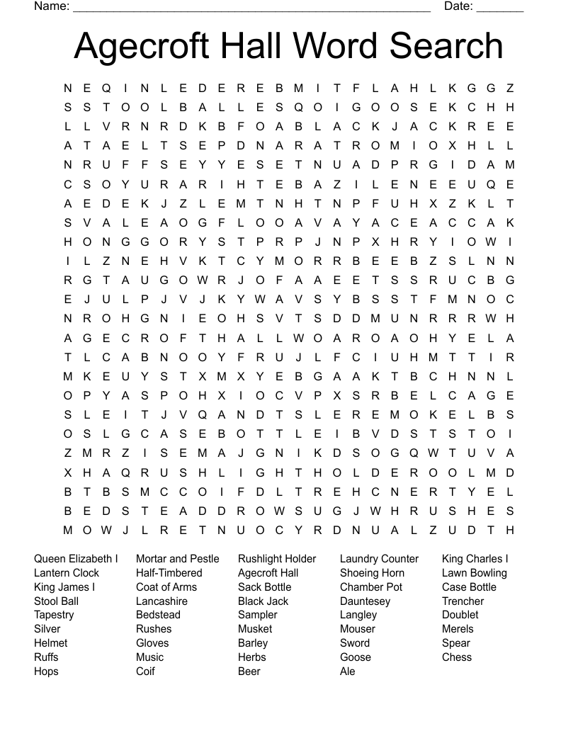 Agecroft Hall Word Search