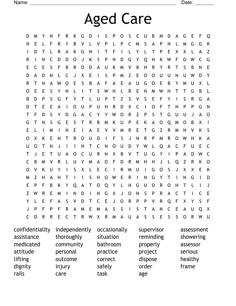 Aged Care Word Search