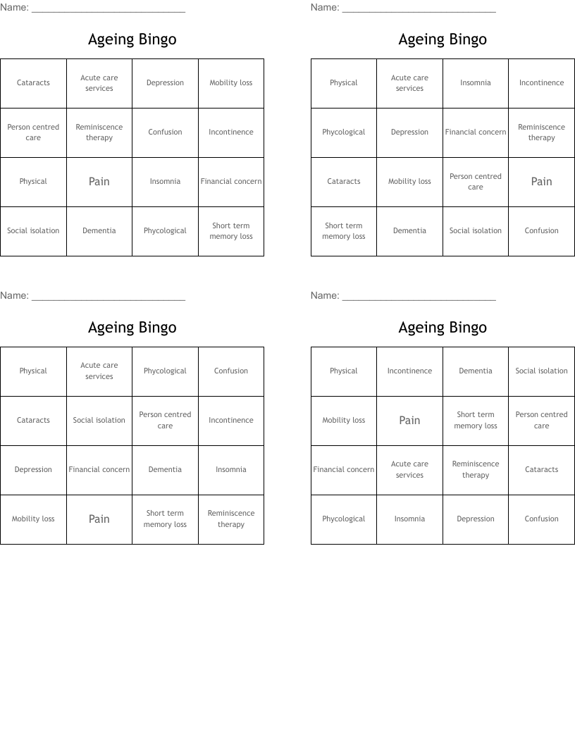 Ageing Bingo