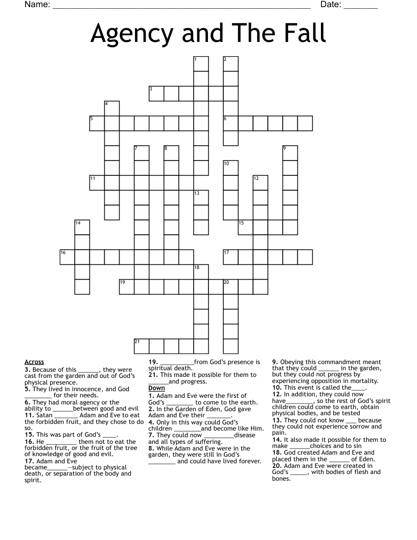 Agency and The Fall Crossword