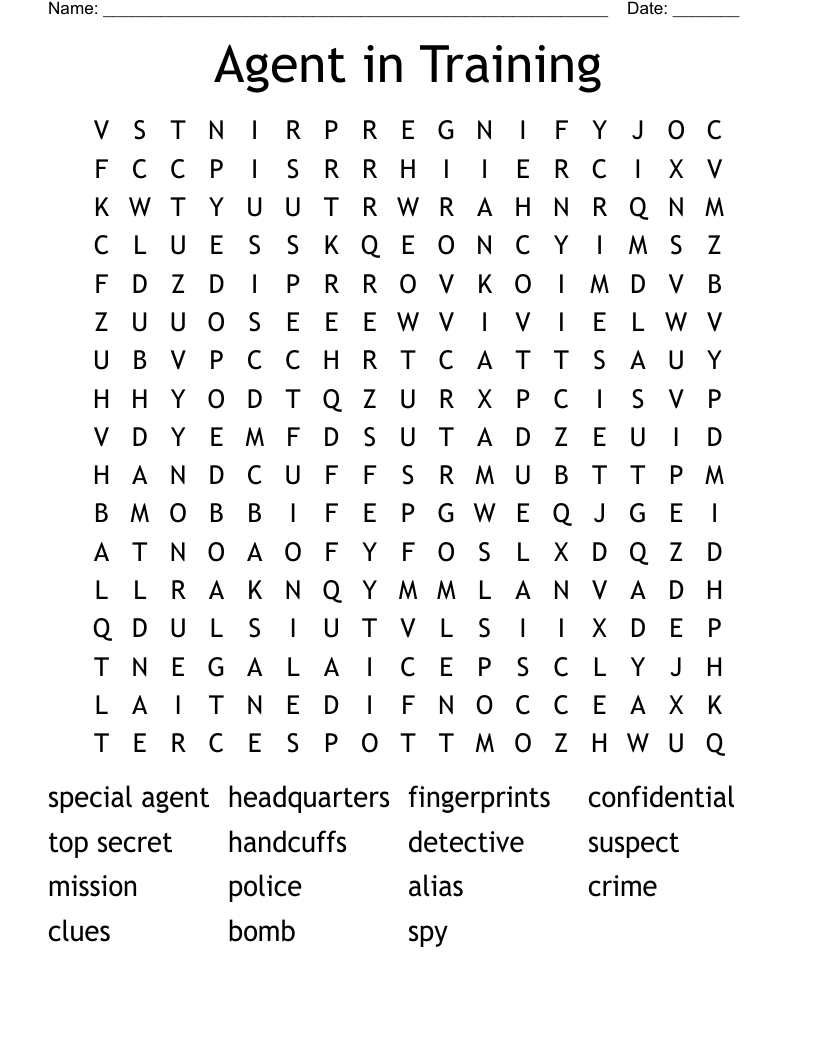Agent in Training Word Search