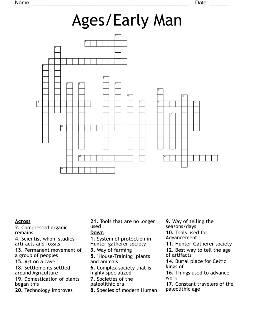 Ages/Early Man  Crossword