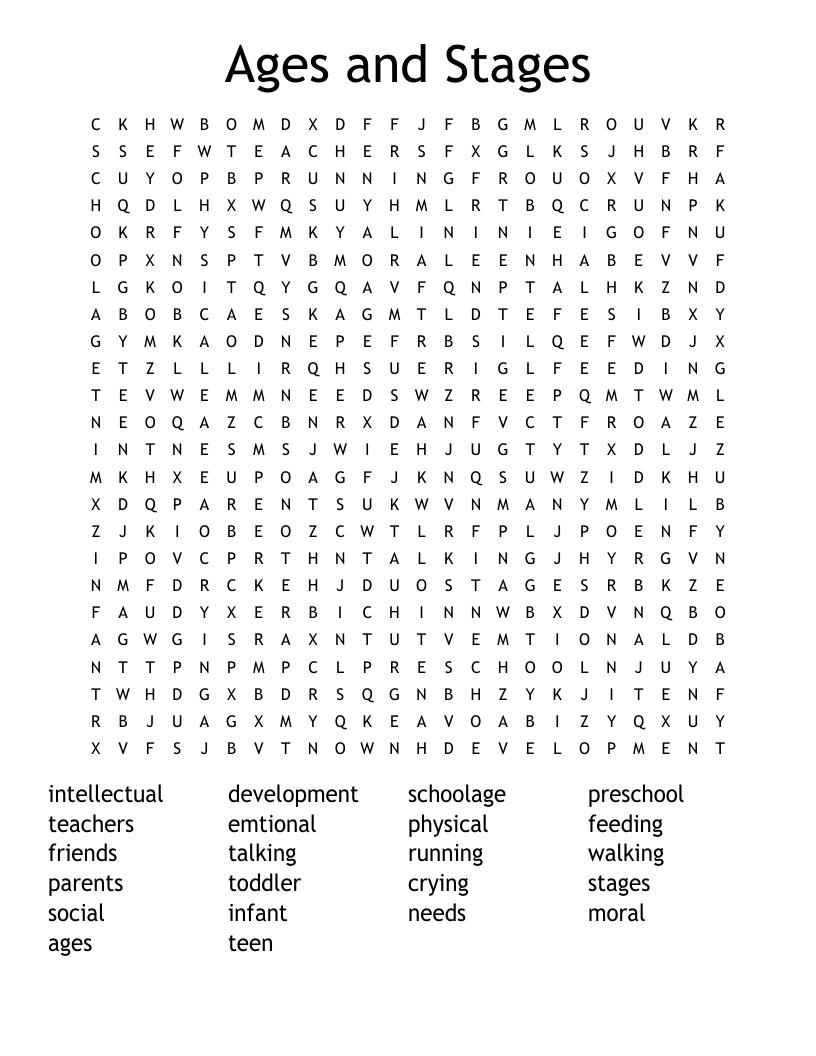 Ages and Stages Word Search