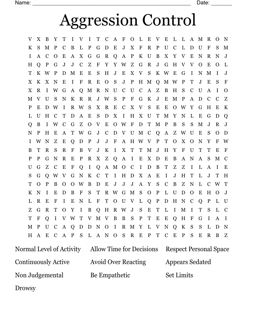 Aggression Control Word Search