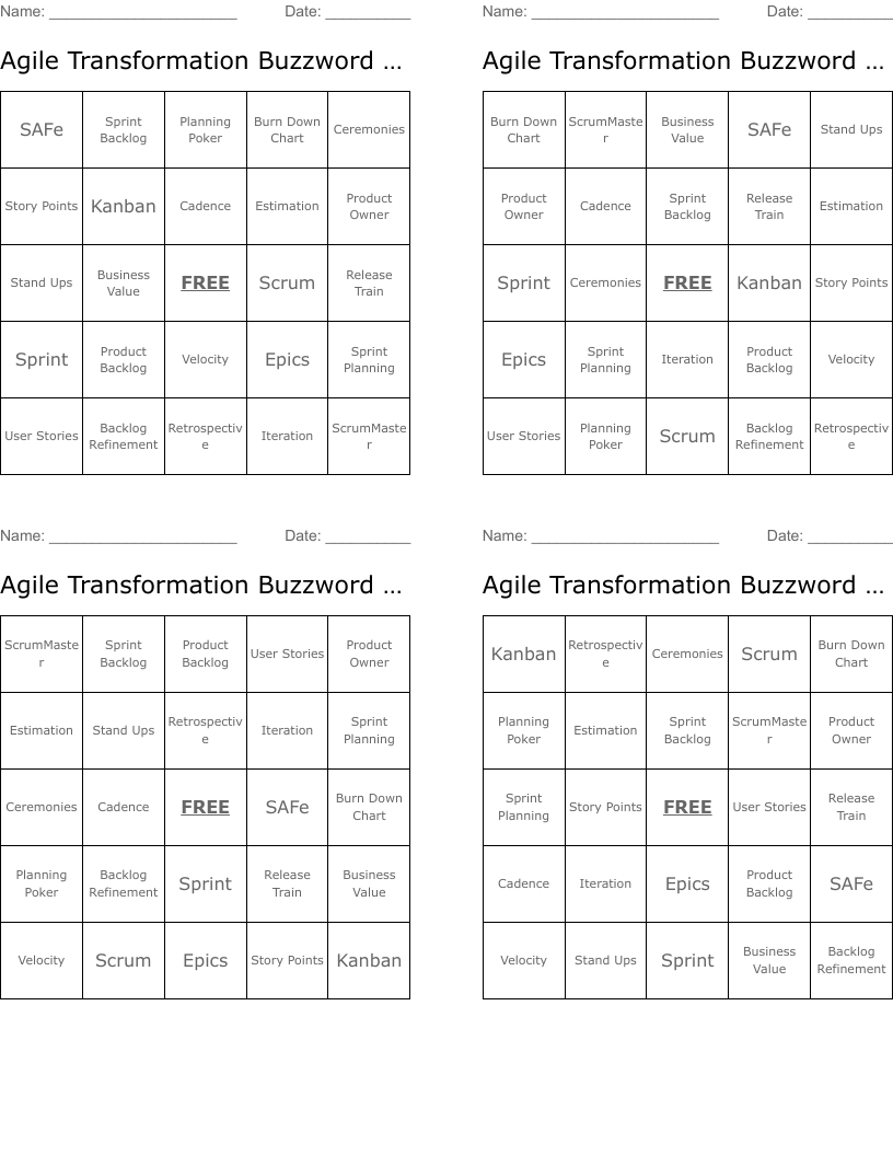 Agile Transformation Buzzword Bingo