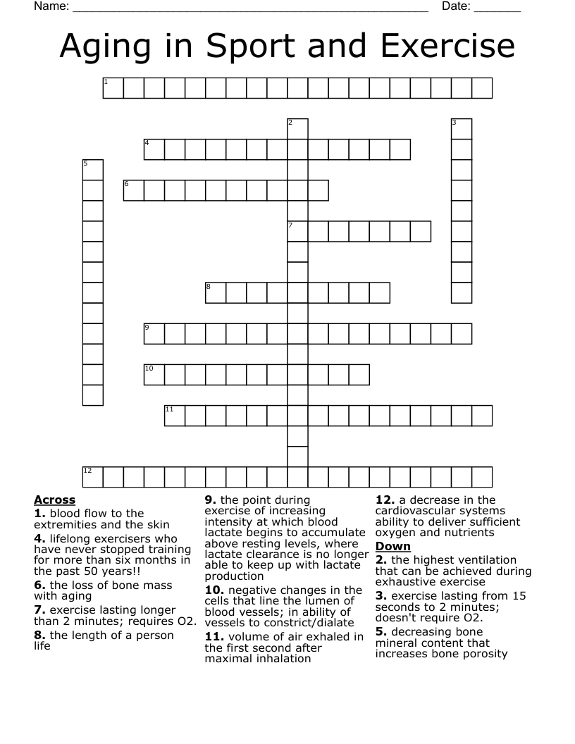 Aging in Sport and Exercise Crossword