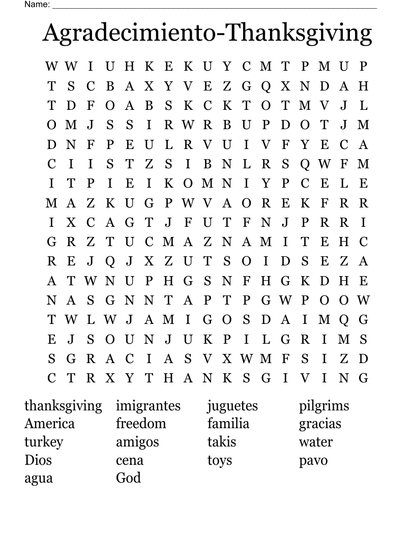 Agradecimiento-Thanksgiving Word Search