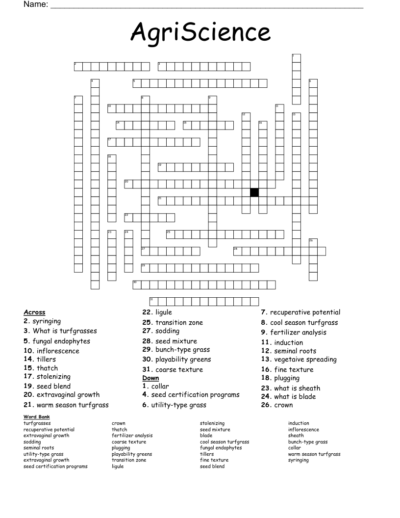 AgriScience Crossword