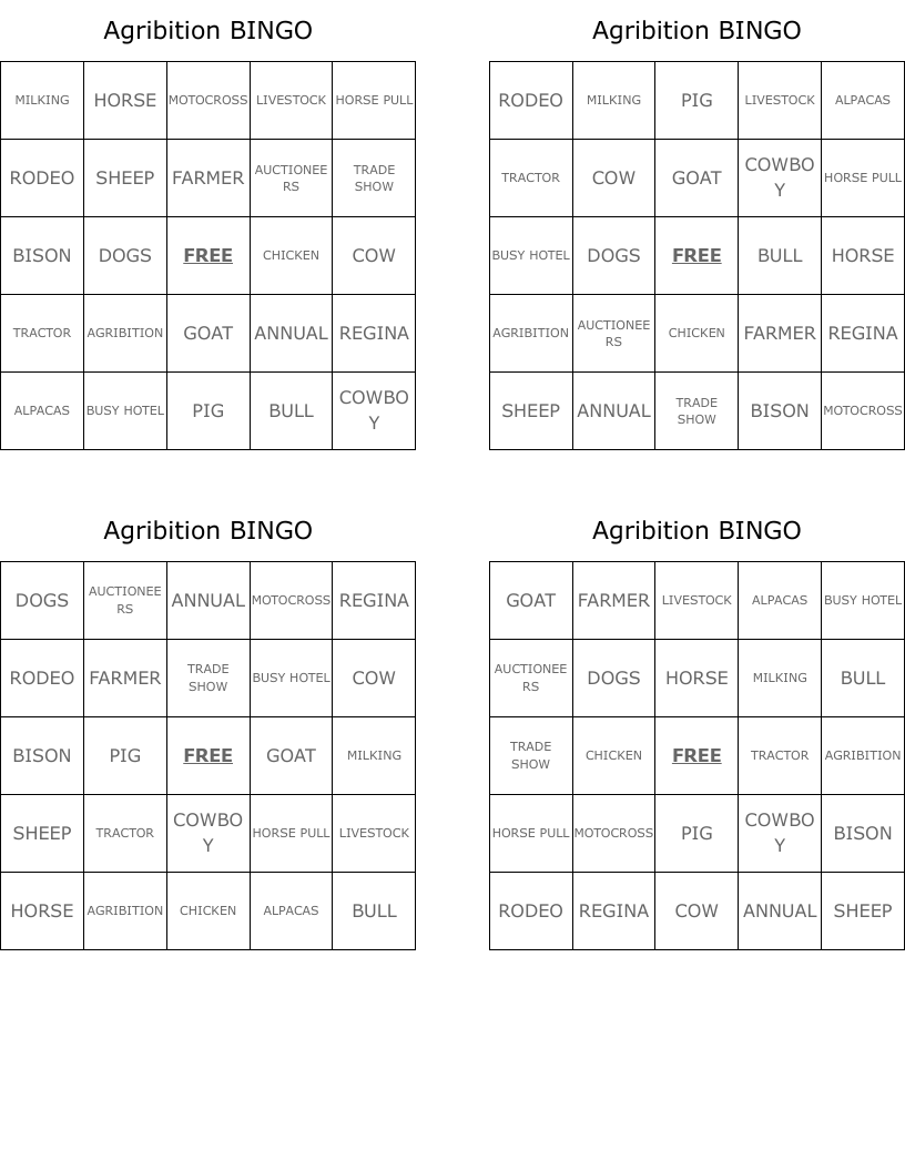Agribition BINGO