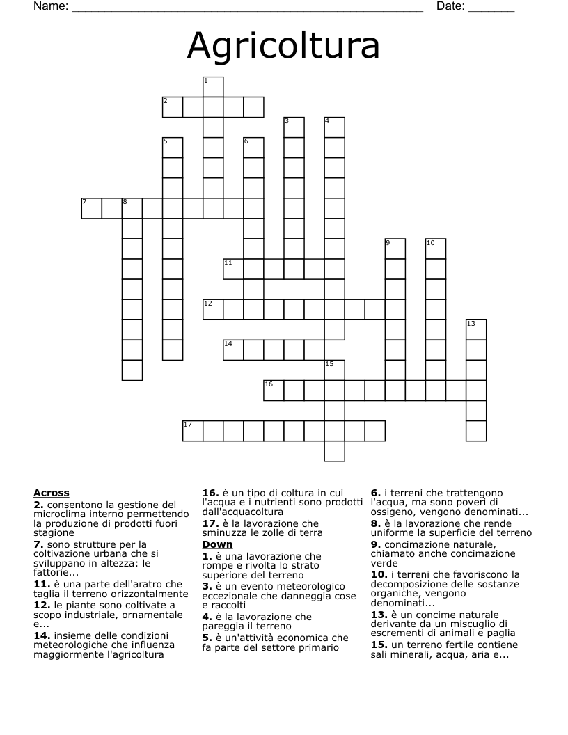Agricoltura Crossword