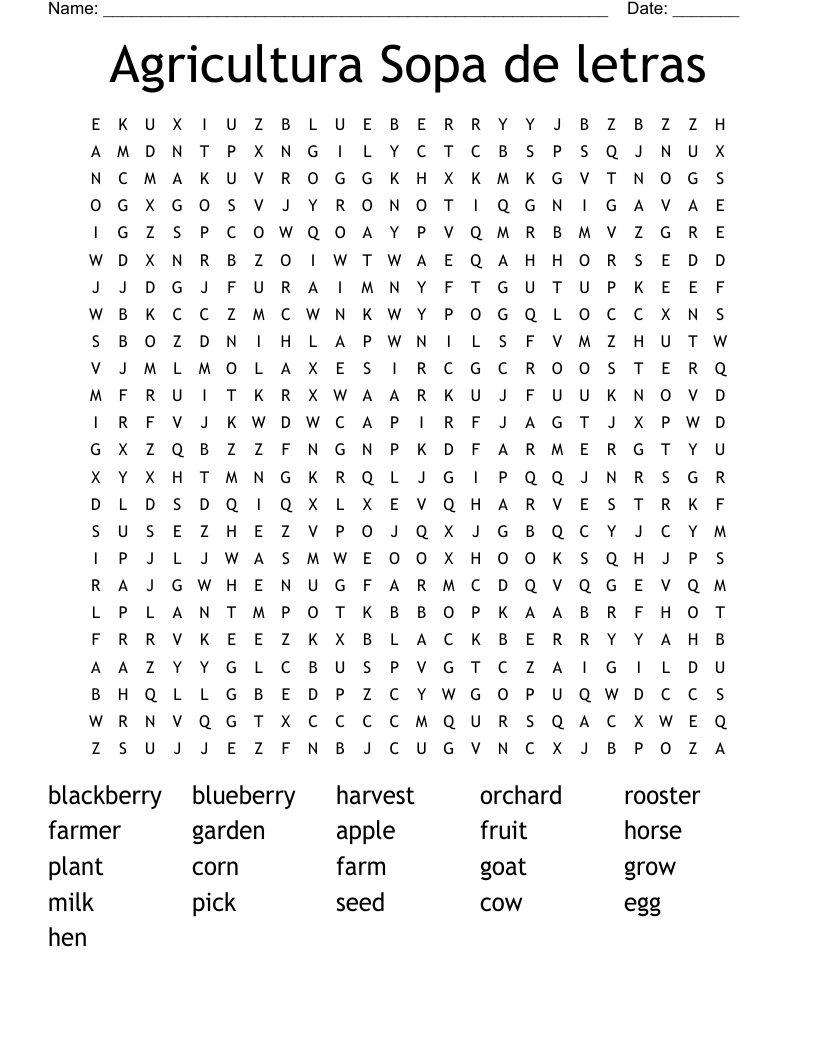 Agricultura Sopa de letras Word Search