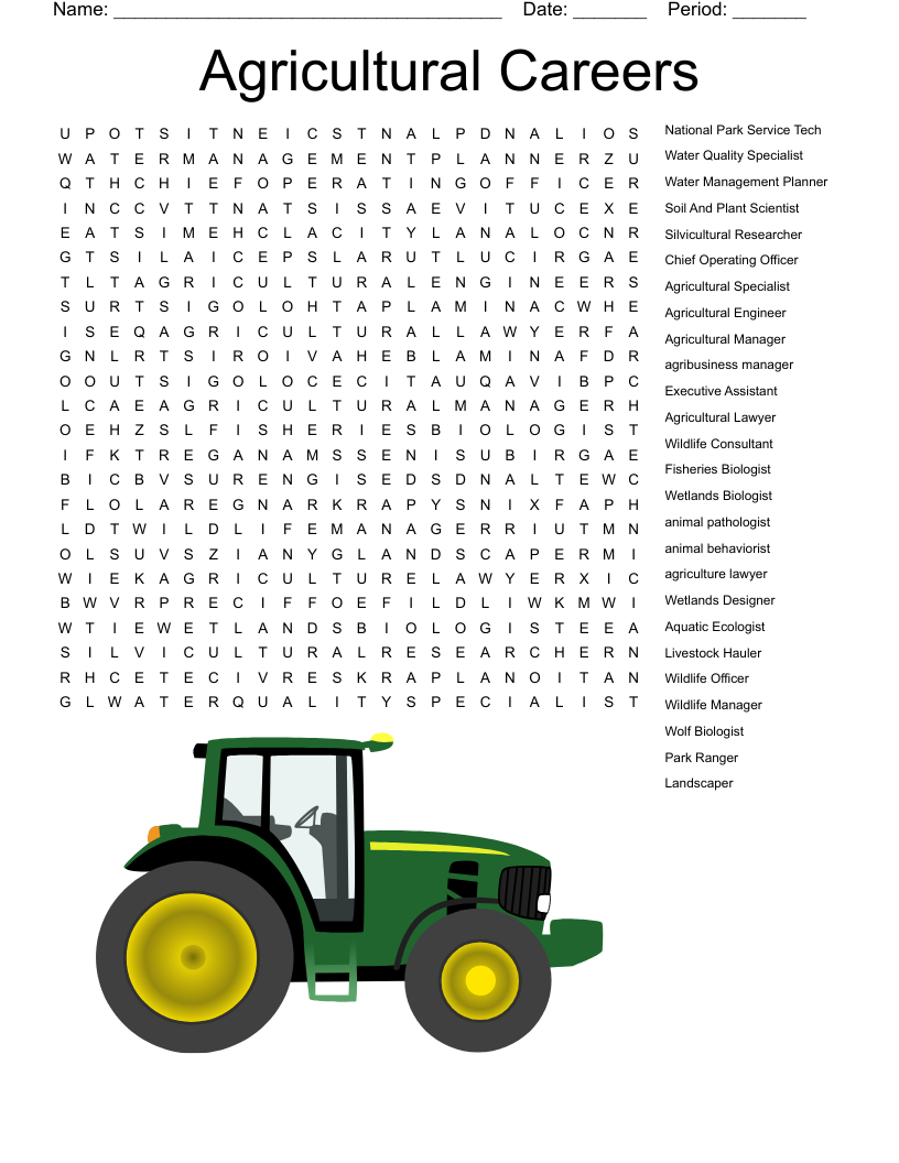 Agricultural Careers Word Search