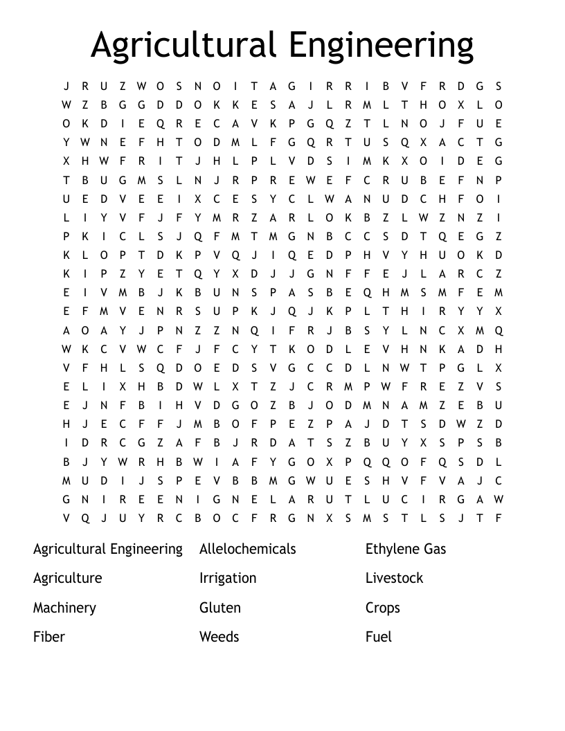 Agricultural Engineering Word Search