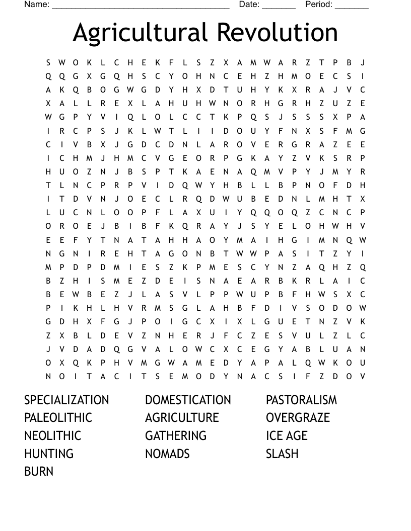 Agricultural Revolution Word Search