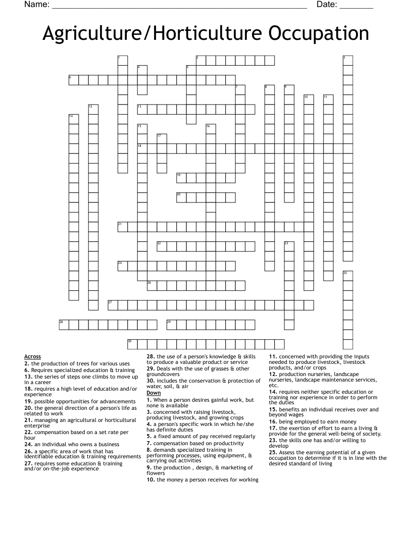 Agriculture/Horticulture Occupation Crossword