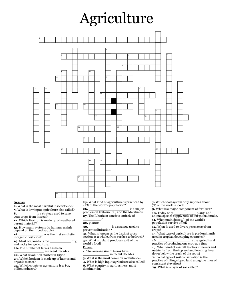 Agriculture Crossword