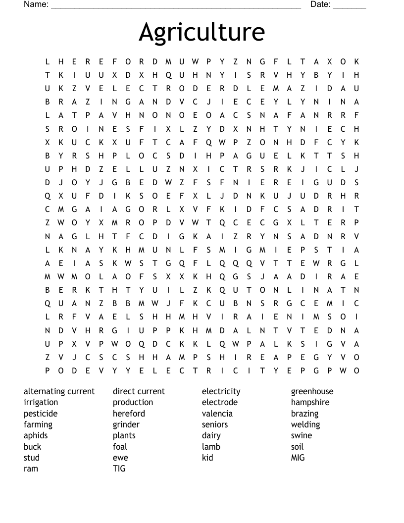 Agriculture Word Search