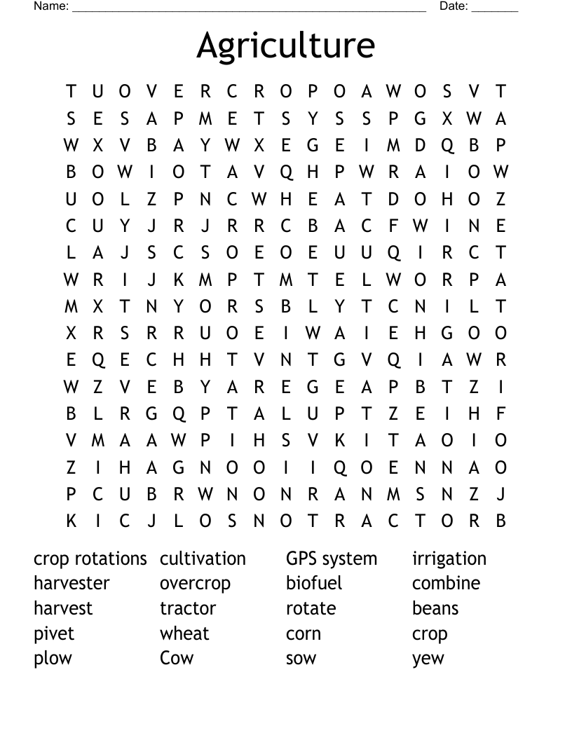 Agriculture Word Search