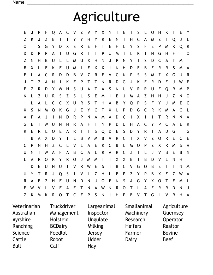 Agriculture Word Search