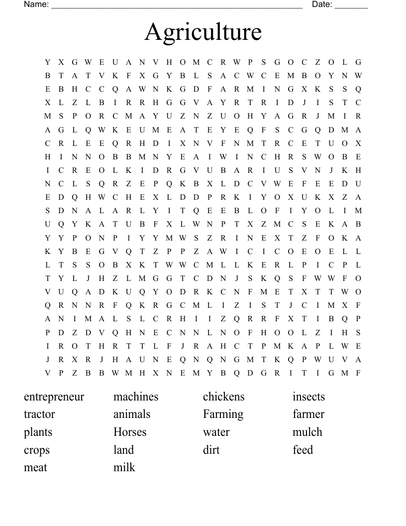 Agriculture Word Search