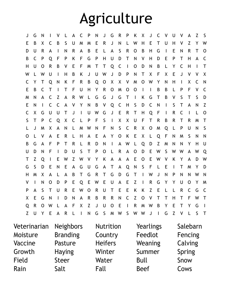 Agriculture Word Search
