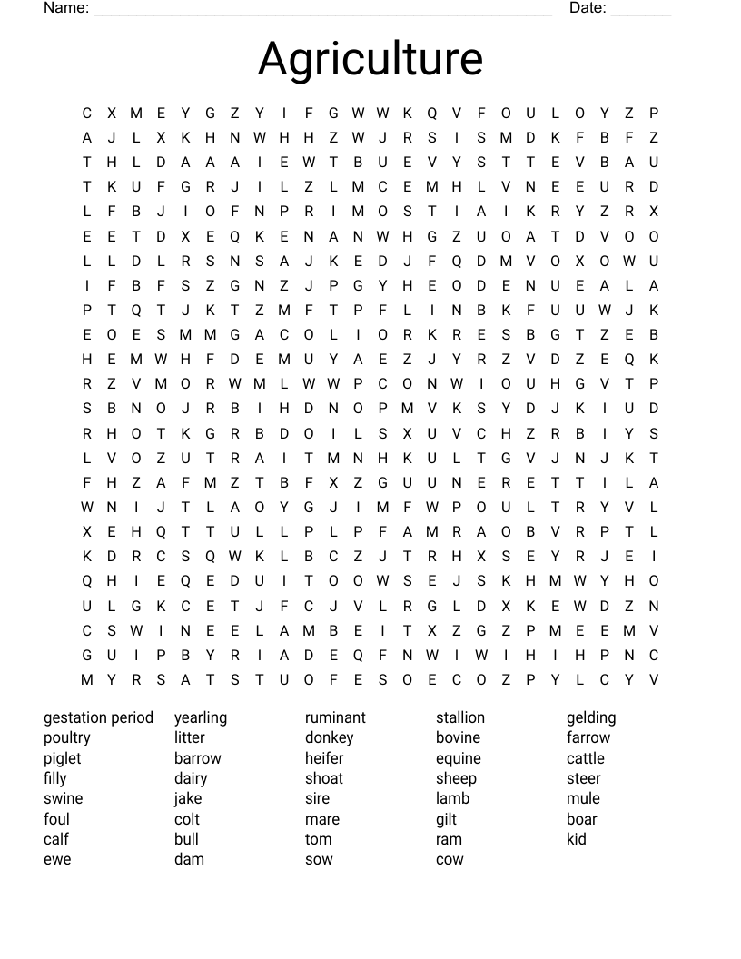Agriculture Word Search