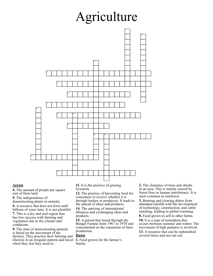 Agriculture Crossword