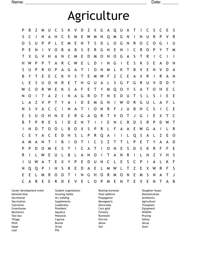 Agriculture Word Search