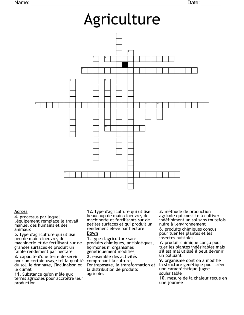 Agriculture Crossword
